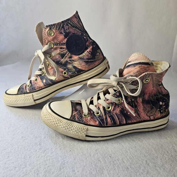 Converse Chuck Taylor All Star Sz 6 Women Gold Feather Pink & Blue High Top - Picture 2 of 6